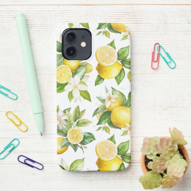 Coque iPhone Motif citron, Fleurs de citron, Feuilles, Citrus (Sur le bureau)