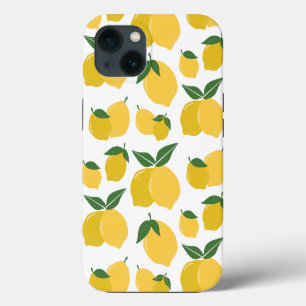 Etui iPhone 13 Motif Citron Rétro Fruit Jaune Sur Fond Blanc