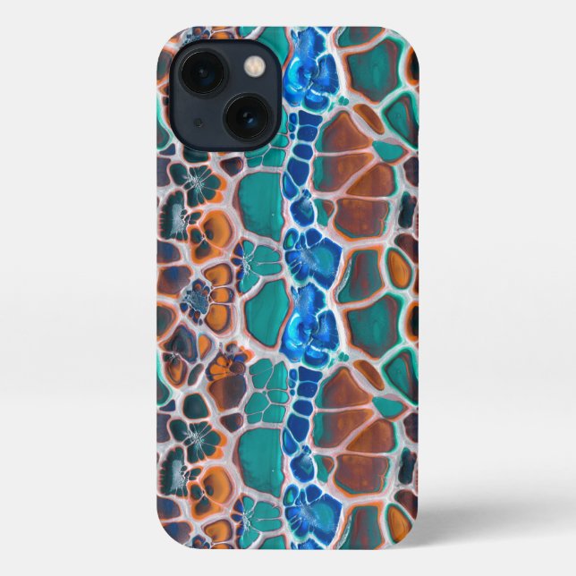 Coque iPhone Motif d'abstraction en verre Turquoise orange (Verso)