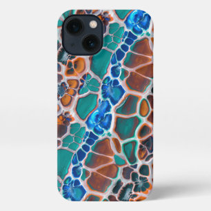 Etui iPhone 13 Motif d'abstraction en verre Turquoise orange