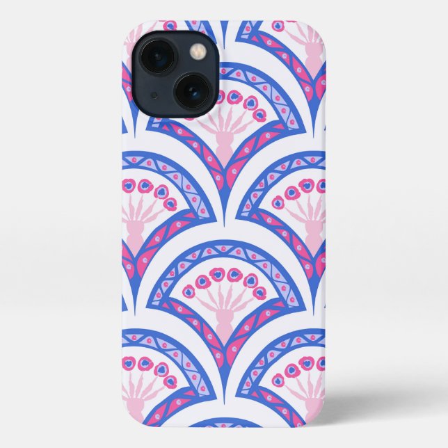 Coque iPhone motif damassé floral bleu (Verso)