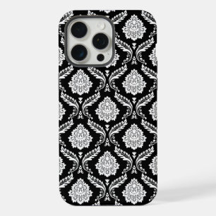 Motif Damassé Rococo Blanc sur Fond Noir