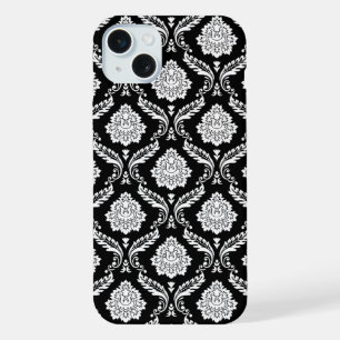 Motif Damassé Rococo Blanc sur Fond Noir