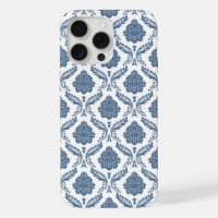 Motif Damassé Rococo Bleu sur Blanc