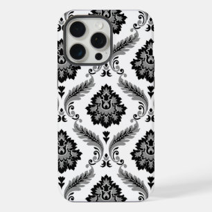 Motif Damassé Rococo Gris Noir Blanc