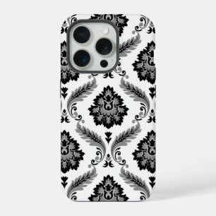 Motif Damassé Rococo Gris Noir Blanc