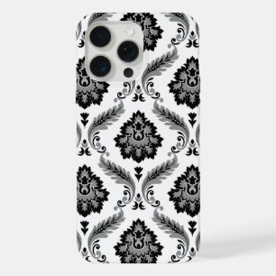 Motif Damassé Rococo Gris Noir Blanc