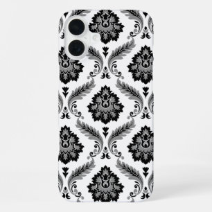 Coque iPhone 16 Plus Motif Damassé Rococo Gris Noir Blanc
