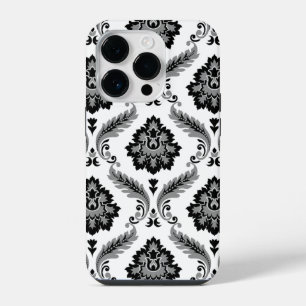 Coque Pour iPhone 14 Plus Motif Damassé Rococo Gris Noir Blanc