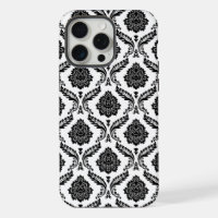 Motif Damassé Rococo Noir sur Blanc