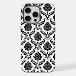 Motif Damassé Rococo Noir sur Blanc