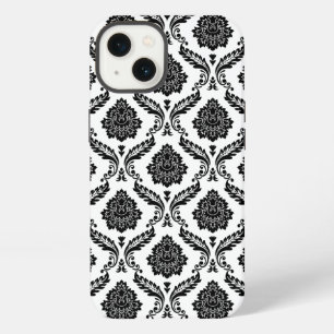 Etui iPhone 13 Motif Damassé Rococo Noir sur Blanc