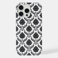 Motif Damassé Rococo Noir sur Blanc