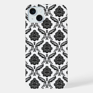 Motif Damassé Rococo Noir sur Blanc