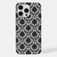 Motif Damassé Rococo Noir sur Gris