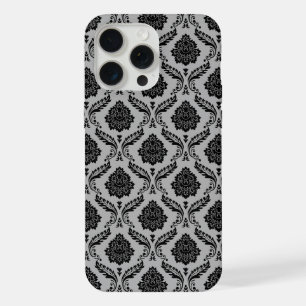 Motif Damassé Rococo Noir sur Gris