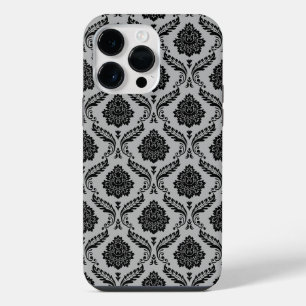 Coque Pour Pour iPhone 14 Pro Max Motif Damassé Rococo Noir sur Gris