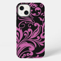 Motif damassé tourbillonnant rose sur fond noir