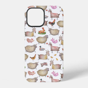 Coque iPhone 12 Motif d'animaux de ferme à l'aquarelle mignon