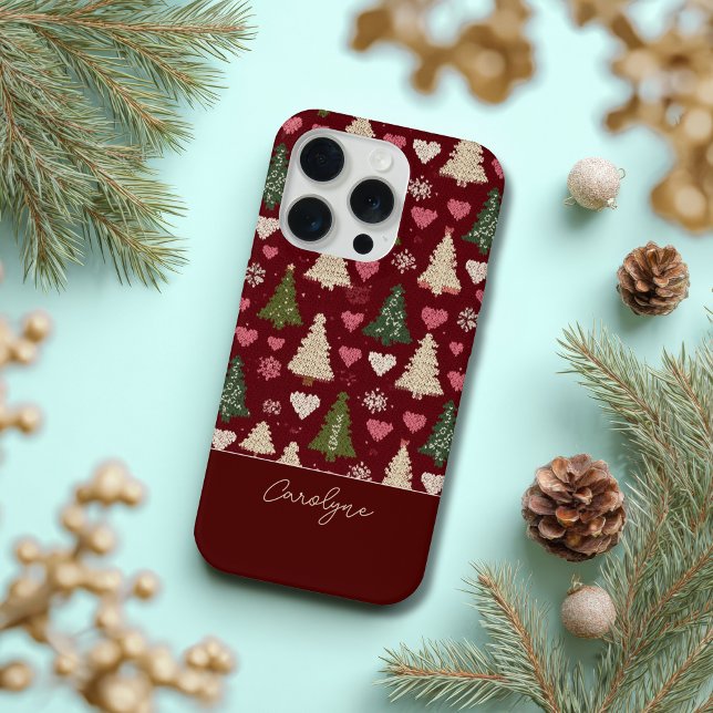 Coque iPhone Motif d'Arbre de Noël et de Cœurs au Tricot Mignon (Créateur téléchargé)