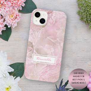 Coque iPhone 16 Pro Max Motif d'art en marbre d'agate rose gris pastel