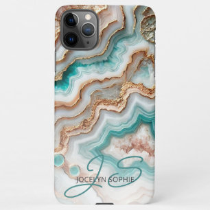 Coque iPhone 11Pro Max Motif d'art en marbre d'or rose rose Aqua