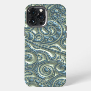 Etui iPhone 13 Pro Max Motif d'art floral Paisley bleu sarcelle vert élég