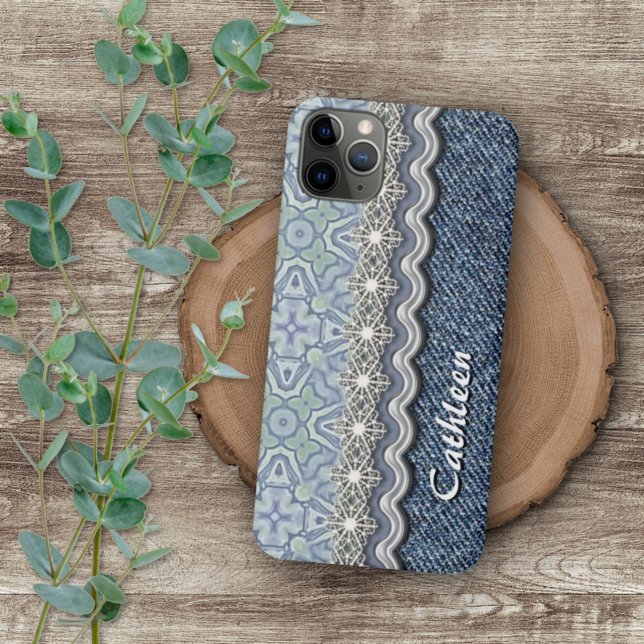 Coque iPhone Motif d'art floral personnalisé Blue Mint Green Mo (Créateur téléchargé)