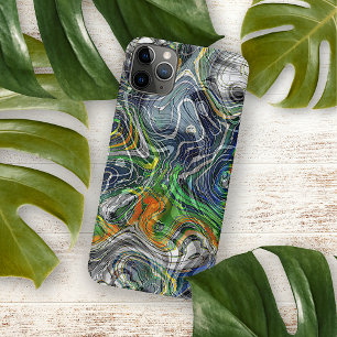 Coque iPhone 16 Pro Max Motif d'art fractal marbré rétro chic funky cool