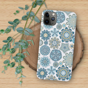 Coque iPhone 16 Pro Max Motif d'art mandala de fantaisie bleu élégant et o