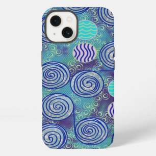 Etui iPhone 13 Motif de cercles bleus Tie Dye