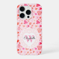 Motif de cœur rose délicat & cœur blanc monogrammé