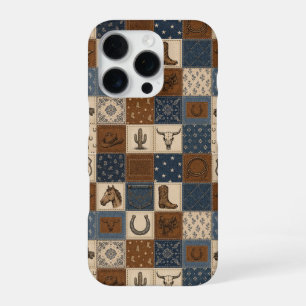 Coque iPhone 16 Pro Motif de courtepointure patchwork Western vintage