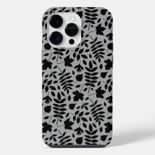 Coque Pour Pour iPhone 14 Pro Max Motif de feuilles mortes noir sur gris