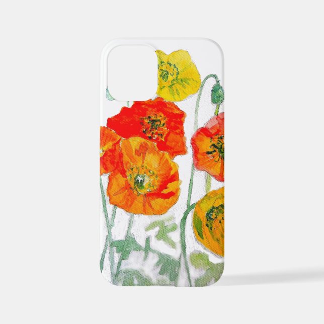 Coque iPhone Motif de fleur de pavot rouge orange aquarelle (Verso)