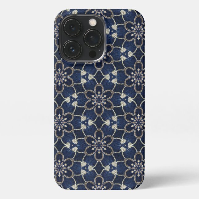 Coque iPhone Motif de fleurs bleu minuit (Verso)