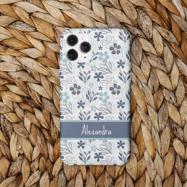 Coque iPhone Motif de fleurs bleues (Créateur téléchargé)