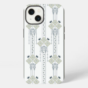 Etui iPhone 13 motif de fleurs et boucles karo