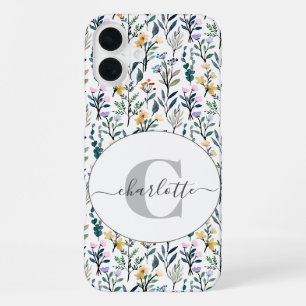 Coque iPhone 16 Plus Motif de fleurs sauvages aquarelle Boho Monogramme