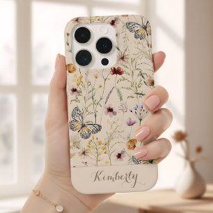 Motif de fleurs sauvages aquarelles beige Nom