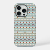 Motif de formes aztèques rouille crème bleu sarcel