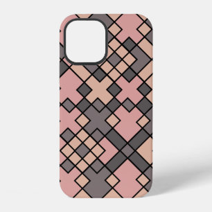 Coque iPhone 12 Motif de grilles noires rose et violettes