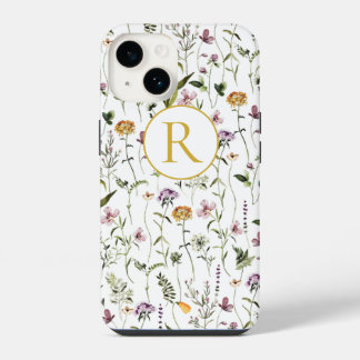 Coque Pour iPhone 14 Motif de jardin de fleurs sauvages Monogramme pers