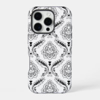 Motif de ligne en damas rococo noir sur blanc