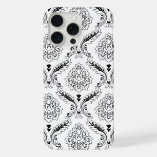 Motif de ligne en damas rococo noir sur blanc