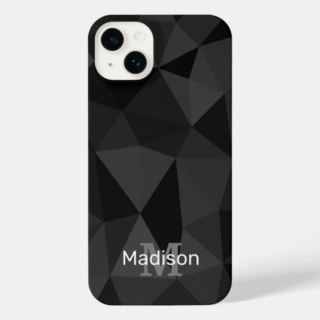 Coque iPhone Motif de maillage géométrique gris foncé noir (Verso)