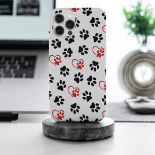 Motif de pattes, pattes noires, pattes rouges, cœu