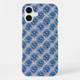 Coque iPhone 16 Plus Motif de perle florale bleue