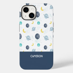 Coque Pour iPhone 14 Motif de planète spatiale bleu aquarelle