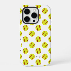 Coque iPhone 16 Pro Motif de softball mignon avec nom personnalisé